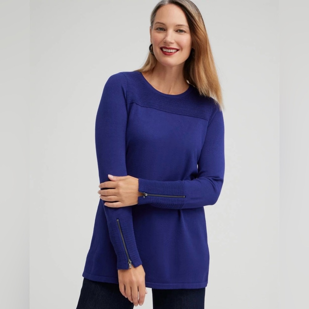 Chico’s The Zipper Detail Tunic Large Blue NWOT